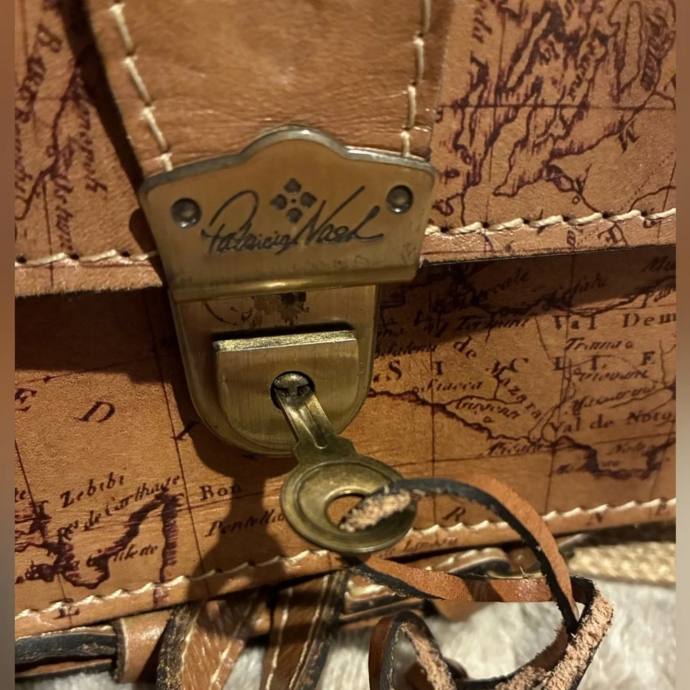 Patricia Nash Laurentina Signature Map Leather Crossbody Purse Brown